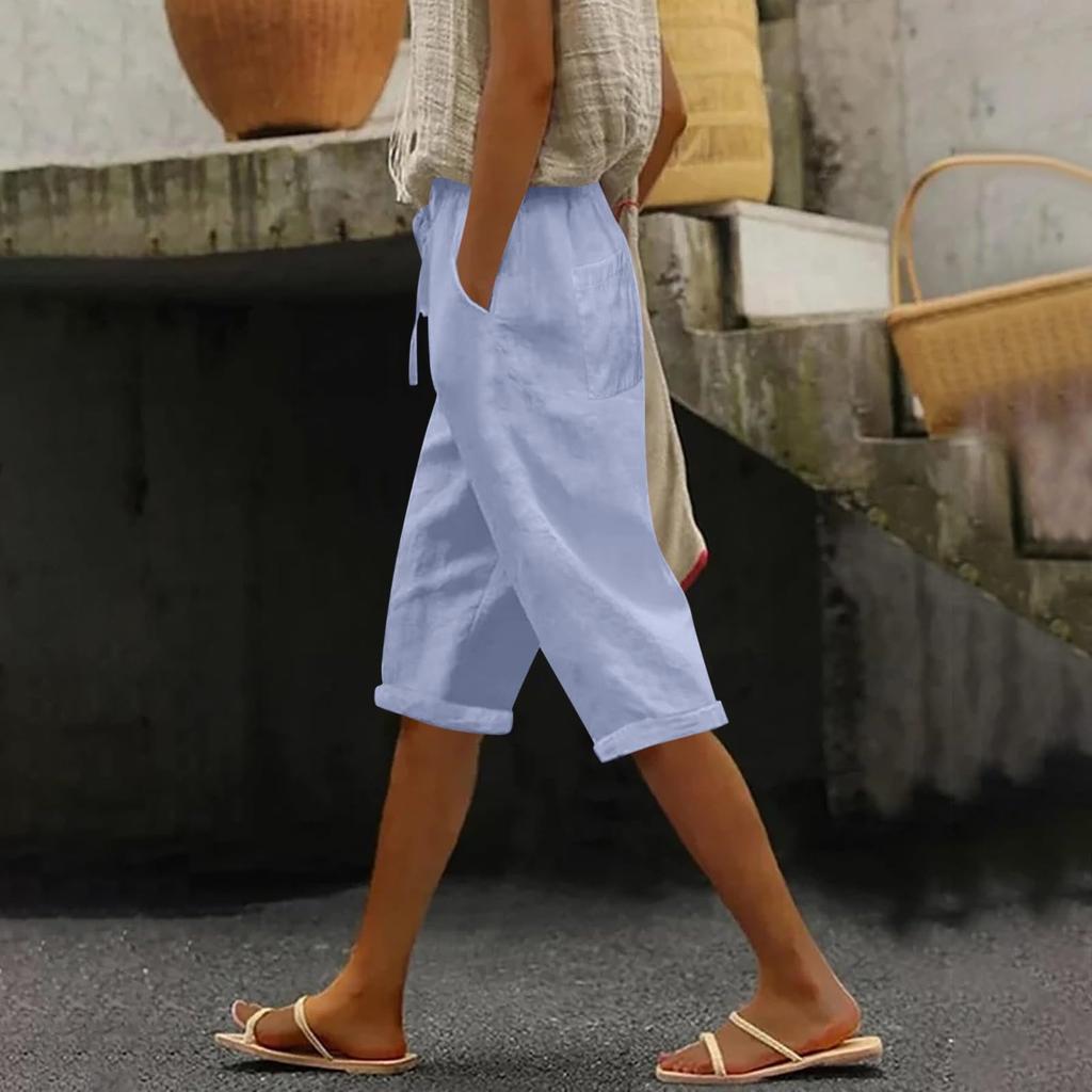 Женские модные повседневные свободные однотонные брюки спереди и сзади с карманами 7/10 Брюки