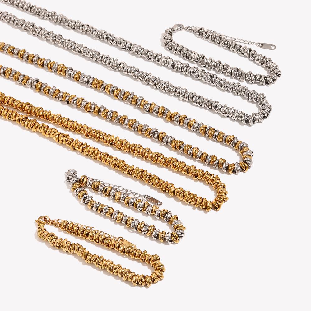 E.B.belle Retro Color Mixing Irregular Circular Bracelet Necklace 18K Gold Plated Stainless Steel Fashion Elegant Jewelry Sets