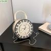 Women PU Creative Round Clock Bag Chain Strap Black White Piano Clock Shoulder Purse Clock Shape Crossbody Bag Chic Hobo Bag