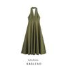 Kaslead New Women Clothes Western Style Fashion Simple Temperament Sexy Hanging Neck Backless Big Hemline Long Dress
