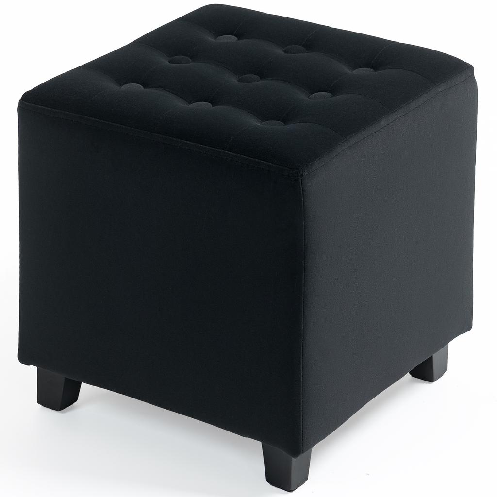 Velvet Feel Square Ottoman Grey