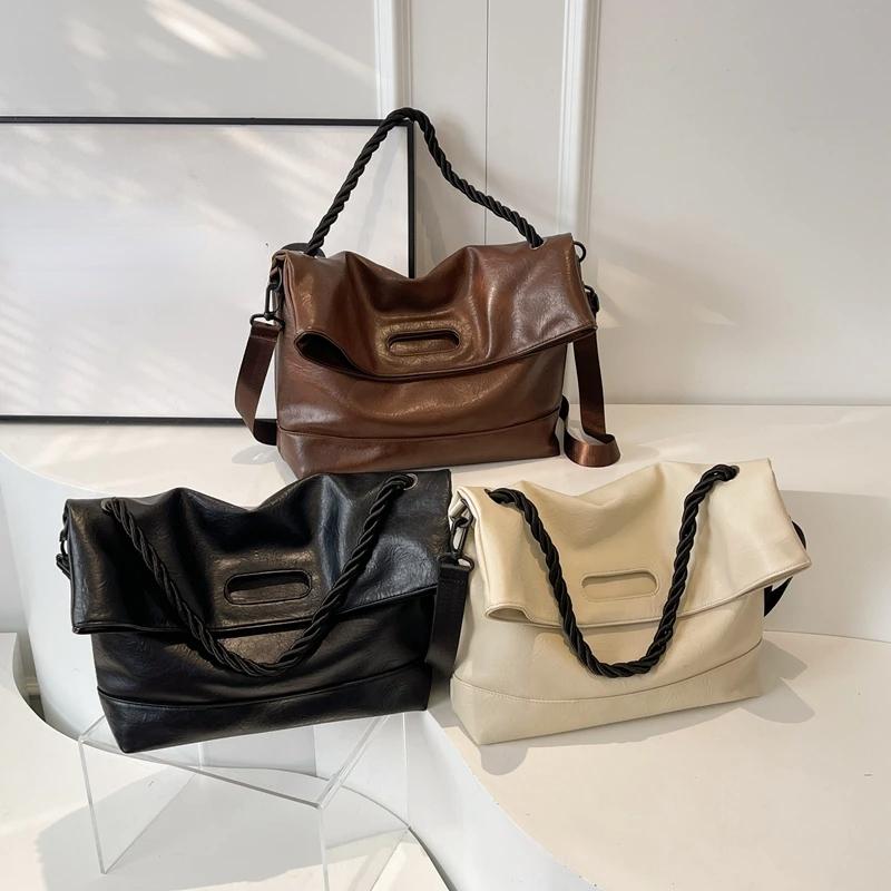 Дизайнерские большие сумки через плечо из искусственной кожи с веревочной ручкой для женщин, весна 2024 года, дизайнерская женская сумка на плечо, сумки