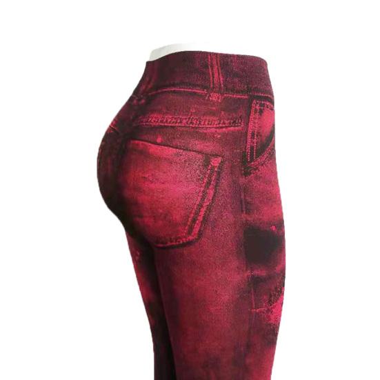 Леггинсы скинни под джинсы с несколькими карманами, с эффектом подтягивания бедер, с принтом рваных отверстий, со средней посадкой, эластичные, для спорта