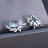 Exquisite Leaf Zircon Square Earrings for Women Silver Color Wedding Banquet Earrings Charm Jewelry Gifts