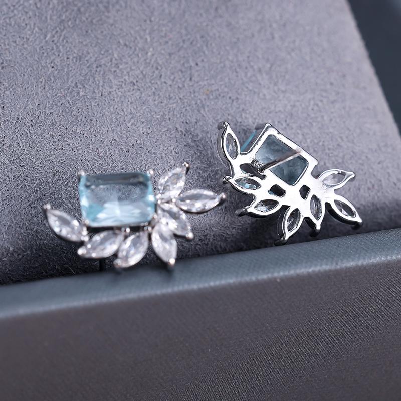 Exquisite Leaf Zircon Square Earrings for Women Silver Color Wedding Banquet Earrings Charm Jewelry Gifts