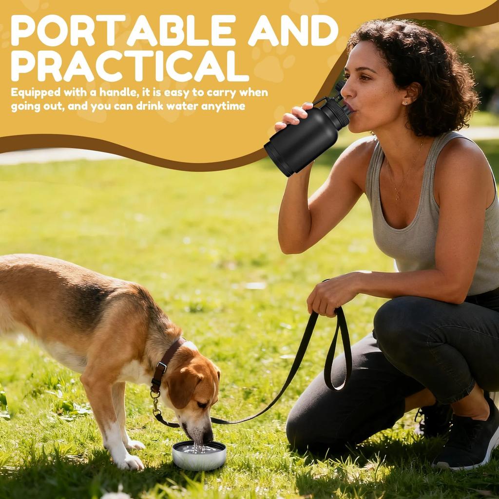 32oz 3-in-1 Portable Dog Water Bottle With 2 Bowls, Leak-proof Travel Water Dispenser For Walking And Hiking