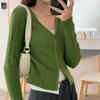 Сексуальный вязаный укороченный кардиган Женская мода с v-образным вырезом на пуговицах однотонный тонкий 2023 топы с длинными рукавами повседневный женский свитер 29214