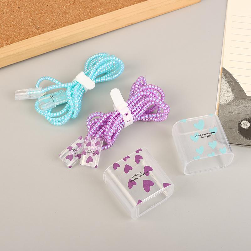 Защита кабеля USB, защитный чехол для зарядного устройства в стиле Love Heart, защитный чехол для спирального зарядного устройства с катушкой