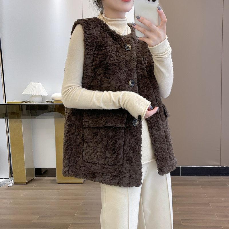 Жилет из овечьей шерсти, куртка женская, осень-зима, новый модный тренд, верхняя одежда, универсальный плюшевый жилет, интегрированный меховой жилет