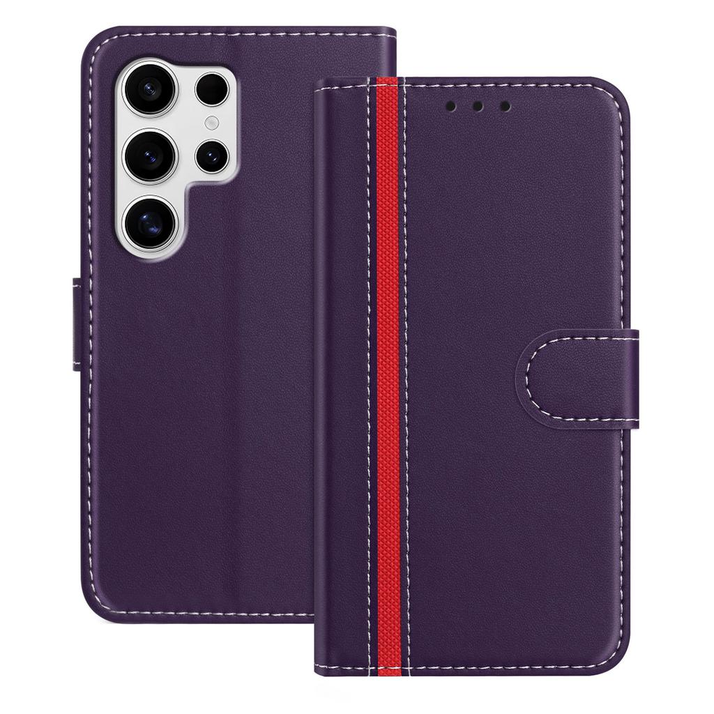 For Samsung Galaxy S25 Ultra Phone Cases Wallet Stand Color Splicing Leather Cover with Magnetic Clasp