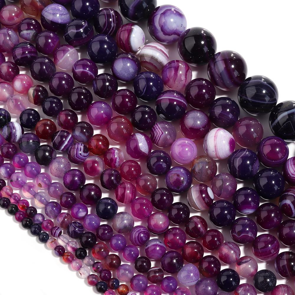Natural Stone Beads Agate Amethyst Jade Amazonite Tiger Eye Loose Round Beads For DIY Bracelet Necklace Gift Making4/6/8/10/12mm