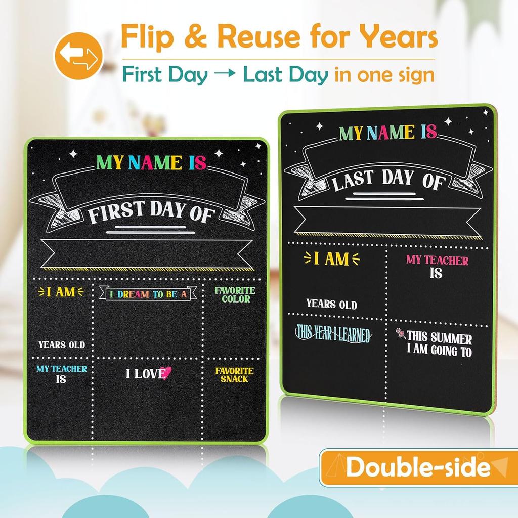 4 THOUGHT First & Last Day of School Chalkboard Sign- 11x14 Inch Double-Sided Reble Signs for Kids, Back to School Photo Prop for Kindergarten