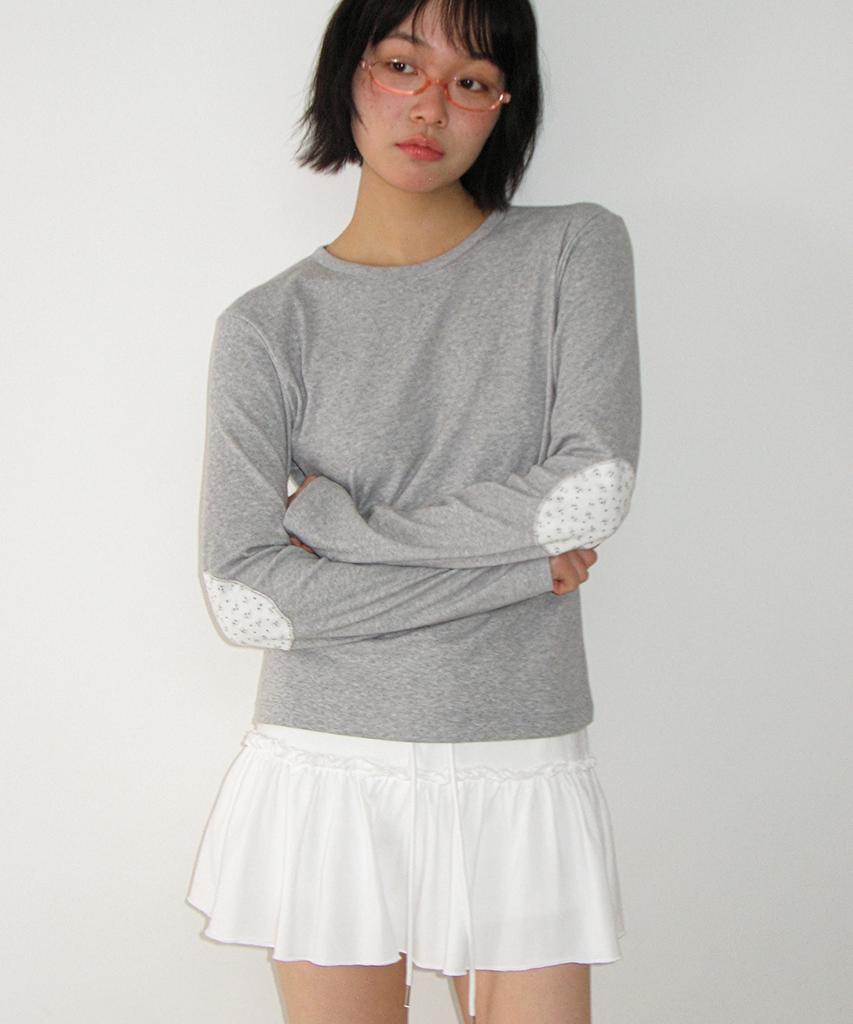 RONRON Floral Elbow Patch Long Sleeve Gray