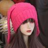 Knitted Rabbit Ear Hats Solid Color Plush Skull Cap Lovely Women Beanie Hat  Girl