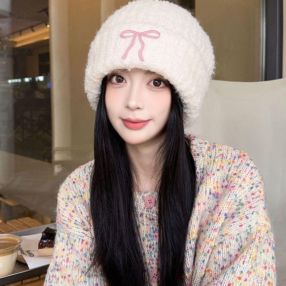 Теплая шапка с бантом, вязаная шапка, однотонная вязаная шапочка, милая вязаная крючком шапочка для бассейна, для улицы