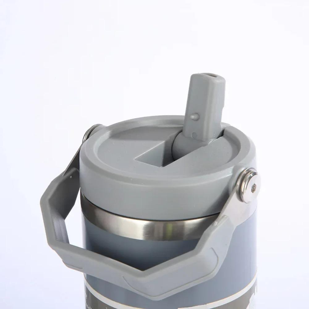 Stainless Steel Thermos Cup with Straw and Handle Portable Car Cup Double Wall Travel Sports Water Bottle Coffee Vacuum Flask