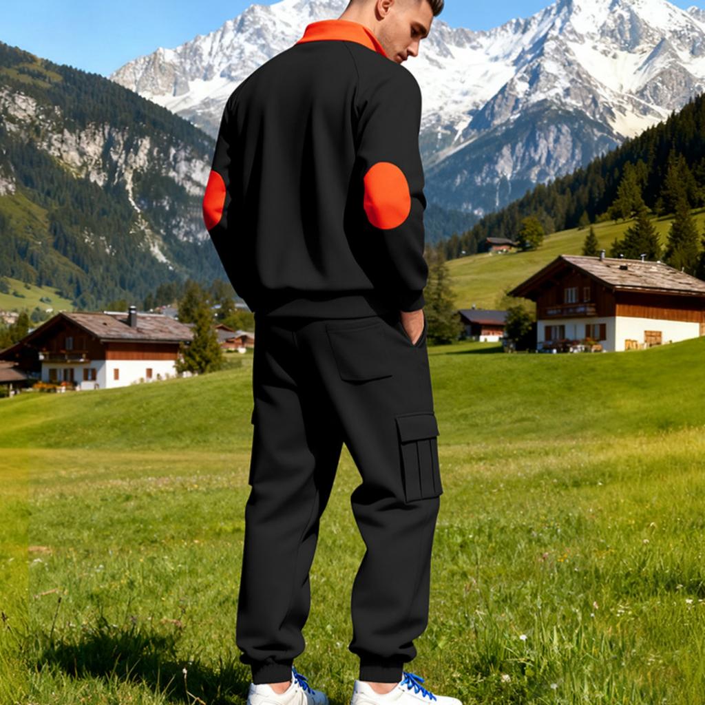 Men's Winter Fleece Multi Pocket Zipper Sweatshirt 2 Piece Set Personalized Sweatpants