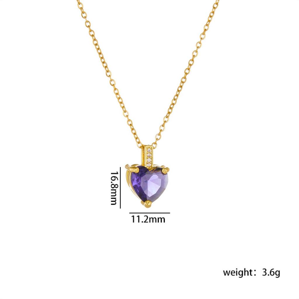 Stainless Steel Chain Simple Colorful Zircon Love Heart Pendant Necklaces for Women Girls Sweet Romantic Jewelry Gifts for Lover