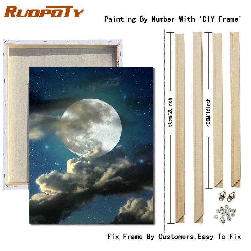 RUOPOTY Paint By Numbers Moon Scenery Unique Gift Home Decoration Picture By Number Sea Acrylic Drawing On Canvas