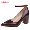 Fashion Aphixta New 2.75Inch Pimp Buckle Patent Leather Shoes Women Pumps Leisure Red Fashion Official Pointed Toe Plus Size 50