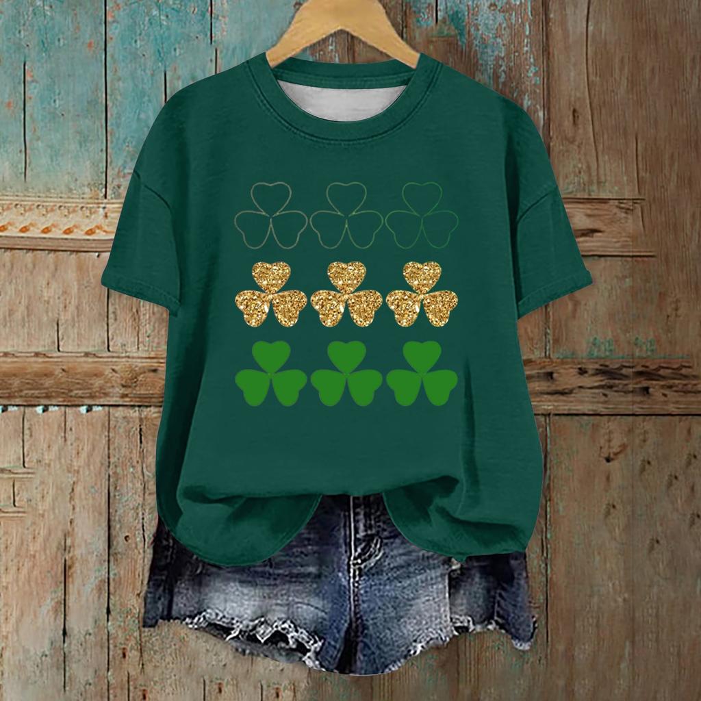 Женская мода повседневная с заниженной линией плеча короткая St. Футболка с круглым вырезом и принтом ко Дню Святого Патрика