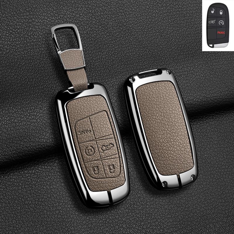 Zinc Alloy Leather Car Key Case Cover Shell for Dodge Ram 1500 Journey Charger Dart Challenger Durango Auto Keychain Accessories