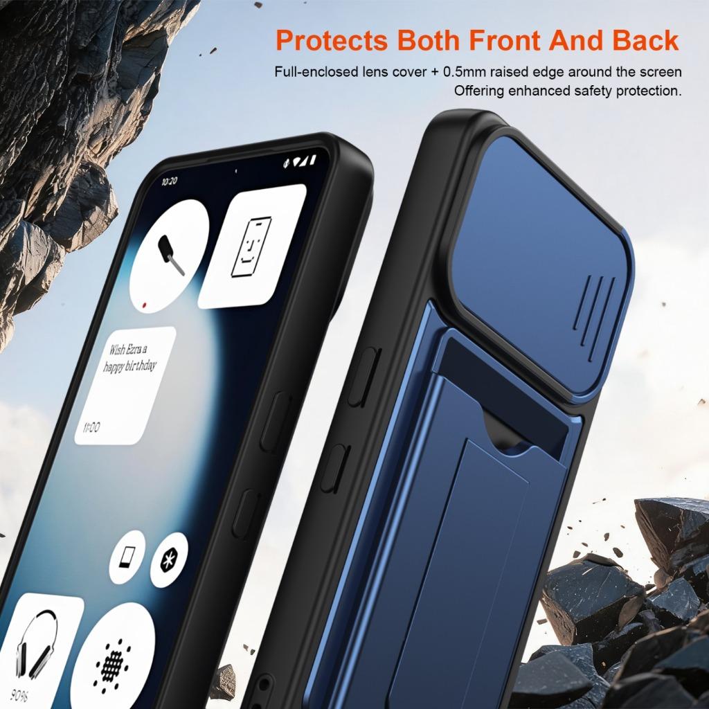Slide Camera Lens Protector Phone Case w/ Card Slot Holder Invisible Bracket Kickstand For Nothing Phone (4a) Pro (3a) Lite
