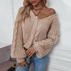 Vintage V-Neck Knitwear Sweater Long Sleeve Loose Cardigan Solid Color Autumn Winter Top