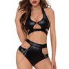 Metal Chain Buckle  Leather Neck Hanging Two-piece Set Of Fun Lingerie Set