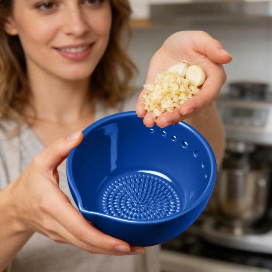 Терка для чеснока, стриппер для трав, миска 2-в-1, многофункциональный инструмент для очистки чеснока, имбиря, сыра, трав, кухонные инструменты для подготовки с встроенной теркой