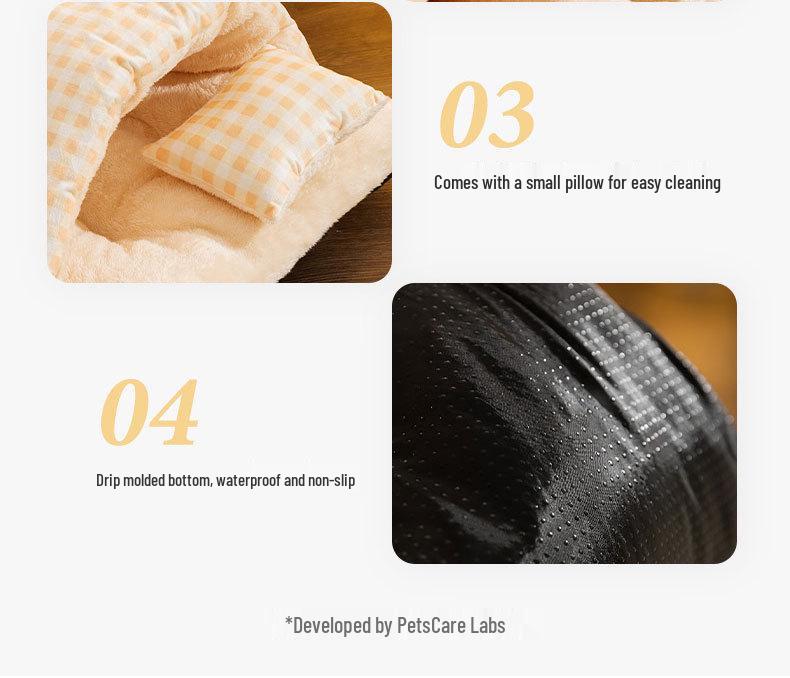 Уютная кровать для кошек и собак: Утолщенный милый спальный мешок для тепла осенью/зимой, закрытый матрас для питомца.