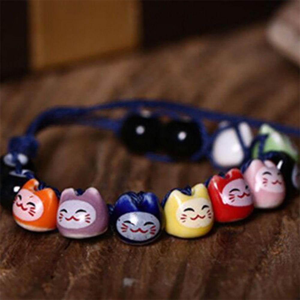 Керамический браслет ручной работы Maneki Neko Lucky Cat с красной нитью, ручная веревка, браслет из бисера с котом для девочек