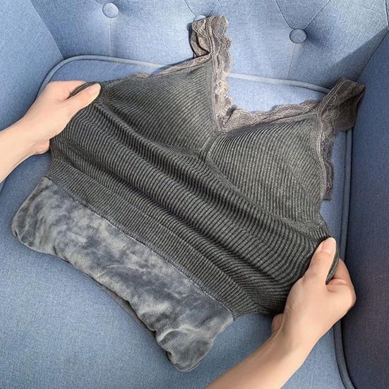 Women's Thermal Tank Top Lace Fleece Lined Warm Base Layer Vest Sleeveless Padded Camisole Undershirts