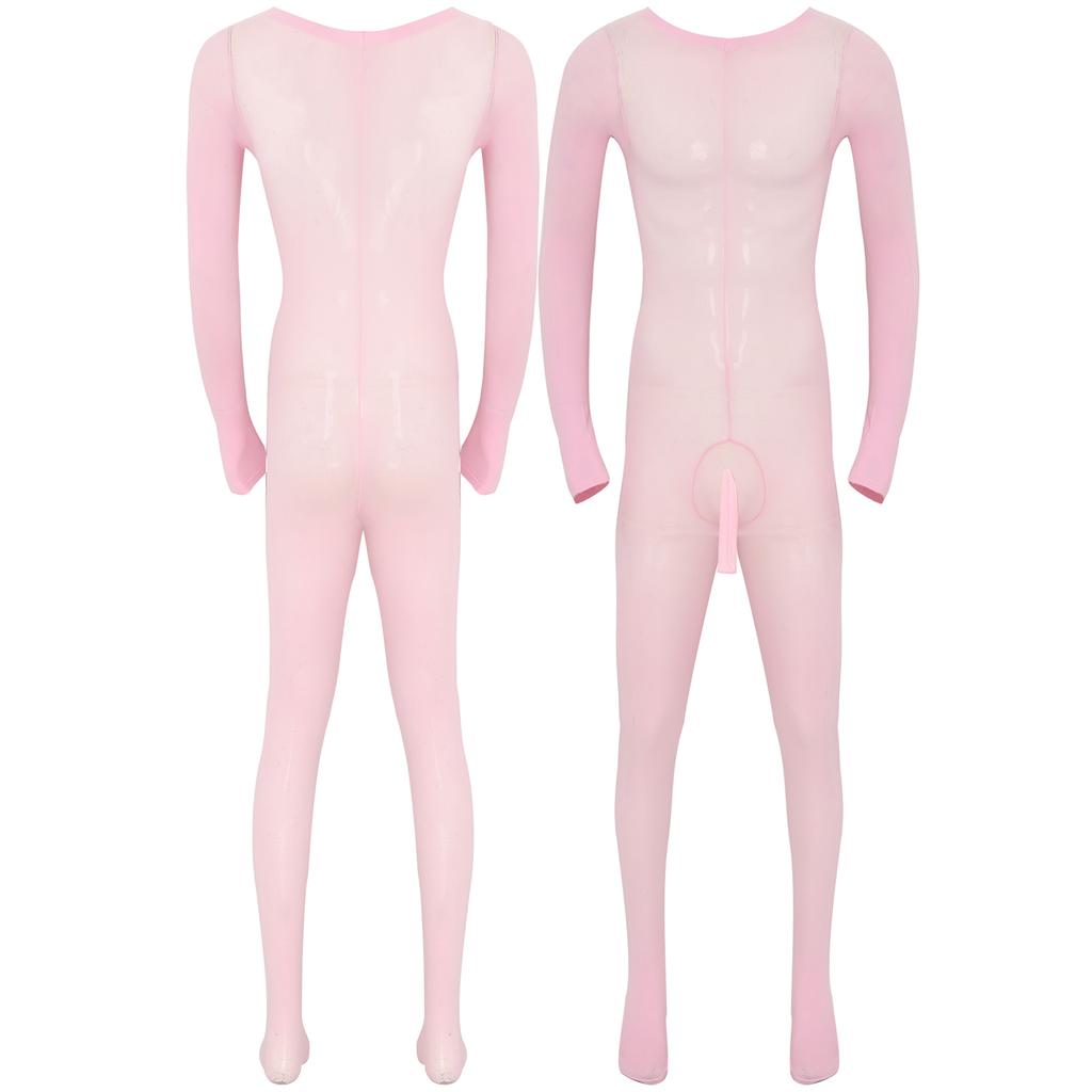 Мужское однотонное боди с длинным рукавом, эластичное боди с карманом-буфом, ночное белье