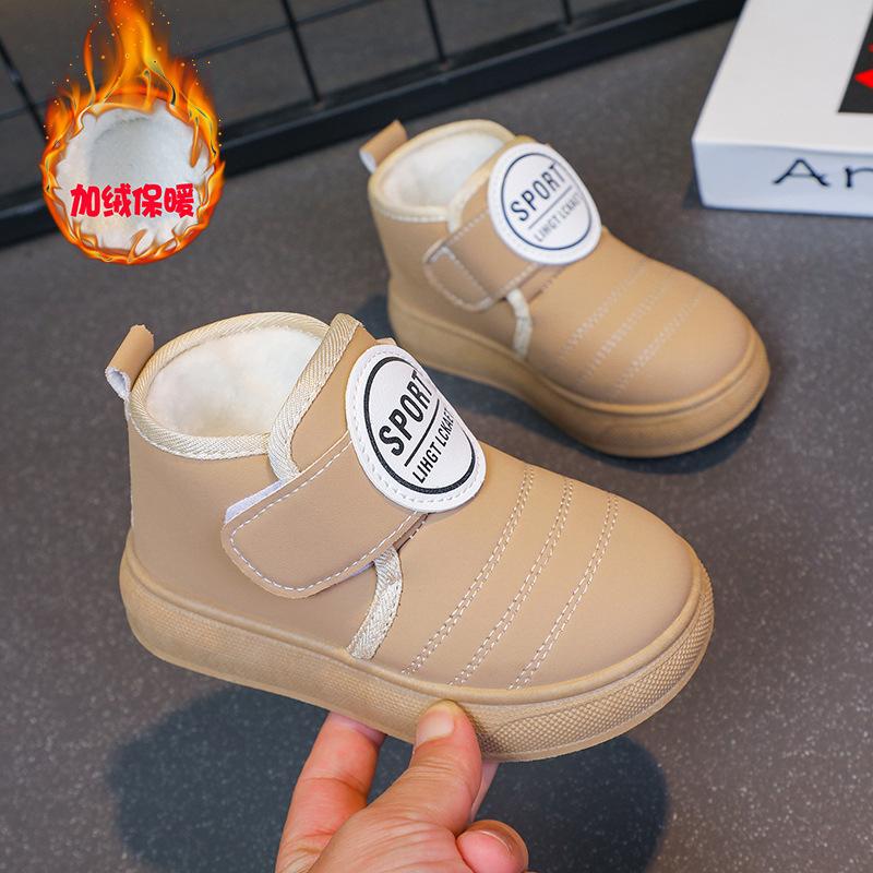 Мода 2024 Зимние Теплые Снежные Ботинки Детские Кожаные Плюшевые Ботильоны Мальчики Девочки Мягкая Подошва Хлопковая Обувь Детская Мода Обувь для Малышей