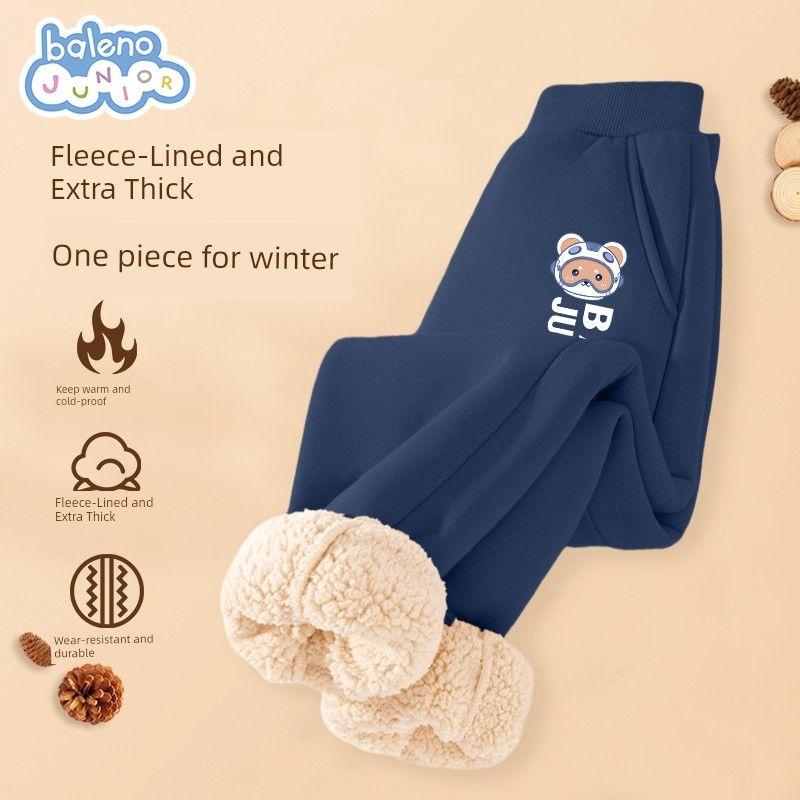 Baleno Children's Clothing Boys' Fleece-Lined Pants Big Kids Winter Integrated Fleece Warm Sweatpants Children's Autumn and Winter Sports Pants