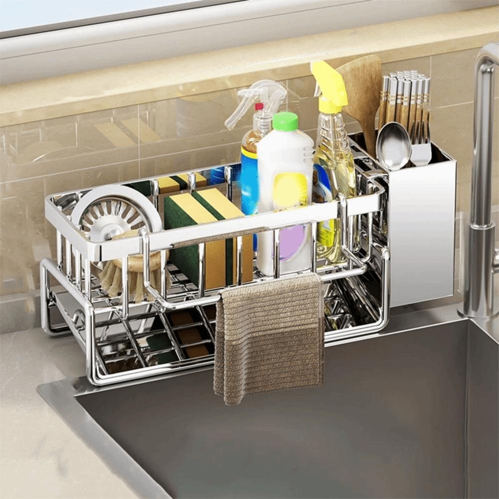 Self-Draining Sponge Holder Stainless Steel Dishcloth Rack Practical Sink Drain Rack for Home