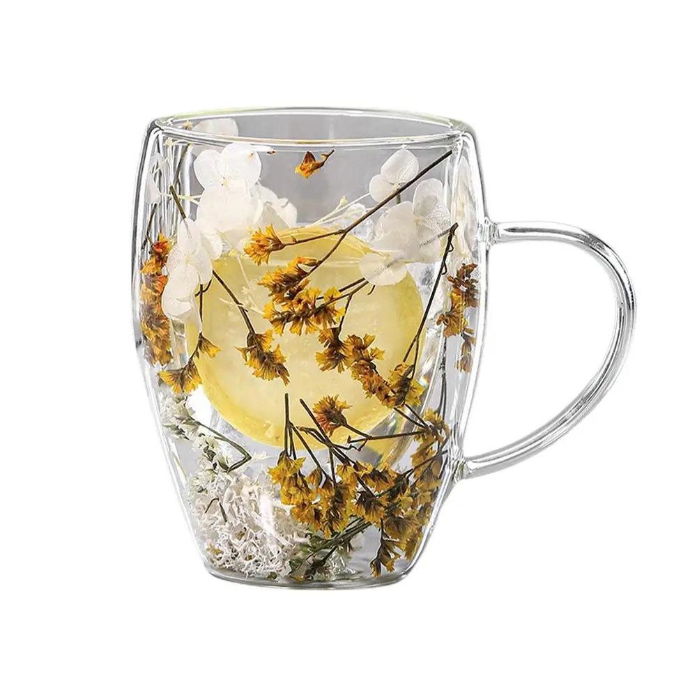 С ручкой Кружка с сухоцветом Разнообразная кружка с двойными стенками для кофе Прозрачные стеклянные чашки Молочный шоколад