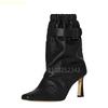 Fashion 2025 New Fashion Solid Color Short Boots Ankle Belt Buckle Elastic Band Mid Heel Boots Thin Heel Pointed Toe Leather Shoes Boots