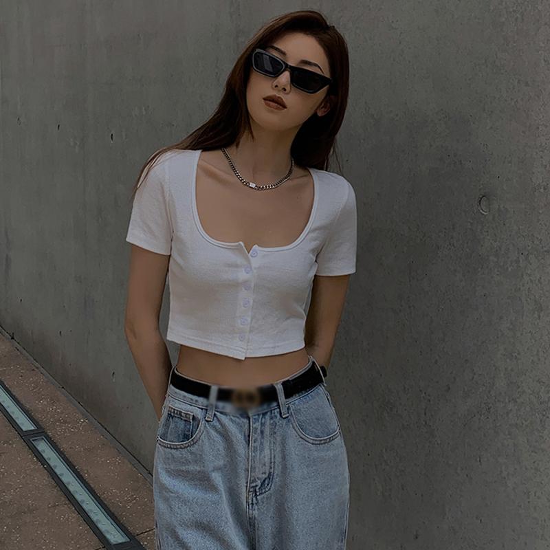 Однобортный кардиган, тонкие летние женские топы с квадратным вырезом