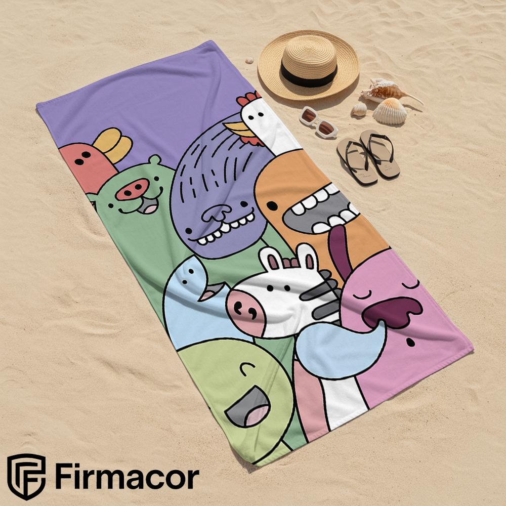 Cute Animal Crowd Cartoon Anime Beach Towel Microfiber Quick Dry Super Absorbent Soft Bath Towel for Kids Adults Travel