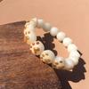 White Jade Bodhi Root Bracelet with Cat Claw Bodhi Seeds and High Polish Buddhist Prayer Beads