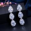 WWJ Top Quality Brilliant Cubic Zircon Long Tear Drop Earrings