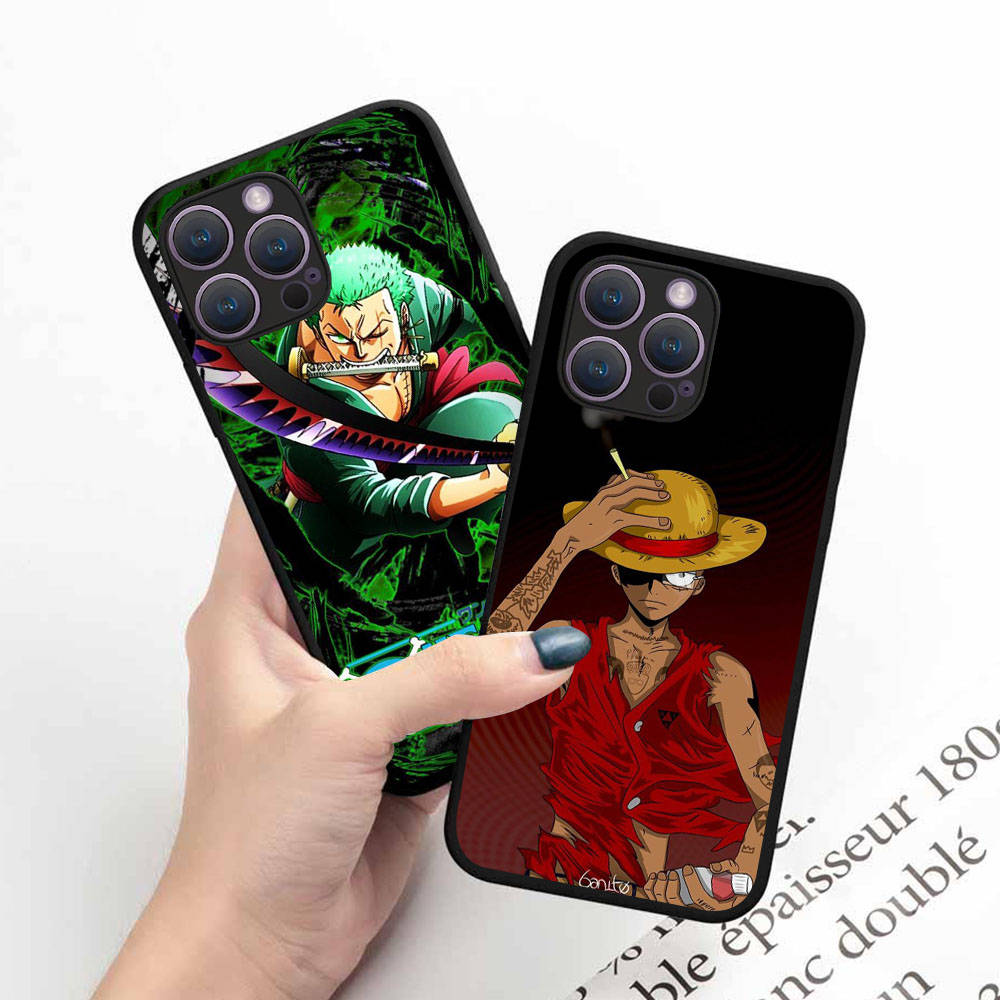 Мягкий черный чехол BW-35 One Piece Luffy Zorro для iPhone XR 14 15 11 12 13 6 7 8 X XS Pro Max Samsung S22 S23 S21 S24 FE Ultra S8 Plus