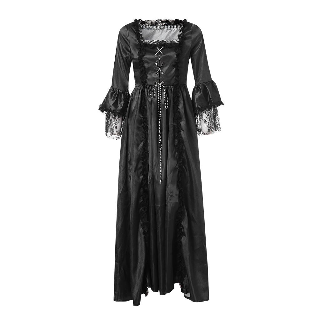 Women Retro Party Princess Cosplay Lace Floor Length Dress