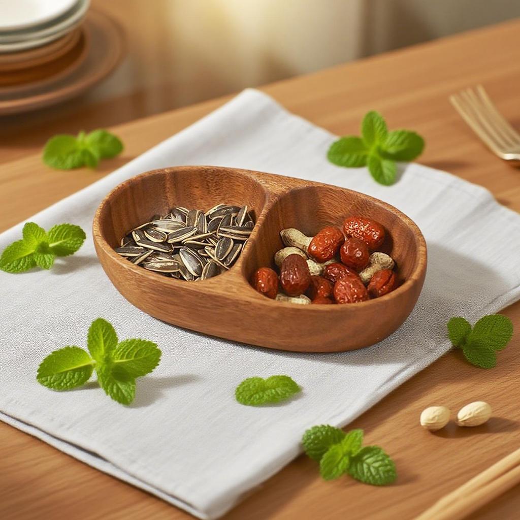 Kids Snack Bowls Small Cereal Bowls Food Containers Double Compartments Wooden Food Dish for Countertop Kitchen Party Adults