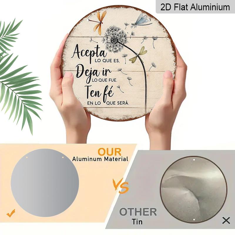 2D Flat, 1pc Spanish Inspirational Wall Plaque 7.87Inch Round Spanish/English Bilingual Motivational Quote "Accept, Let Go, Have Faith" - Rustic