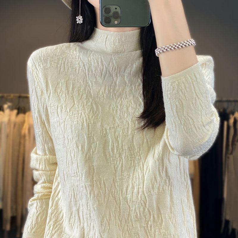 2025 Autumn Women's Half-High Neck Slim Fit Knit Pullover Sweater, Korean Style
