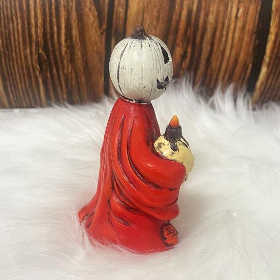 Хэллоуин Статуэтка Тыквы Жуткий Призрак Тыква Держащая Череп Фигурка Смола Готическая Декорация для Дома Внутри Снаружи Настольная Садовая Декорация