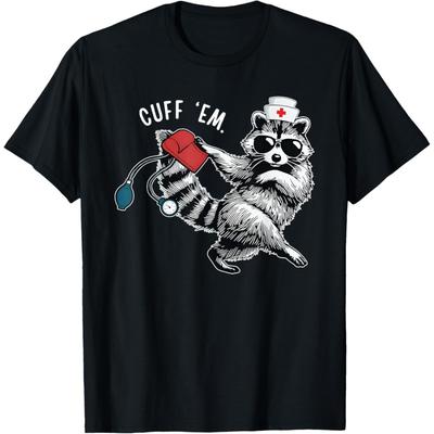 Футболка с надписью Cuff Em Nurse Practitioner, Футболка с енотом для медсестер
